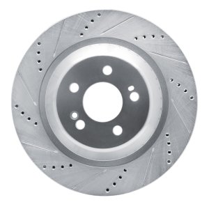 Mercedes-Benz S550E Brake Rotor (1) - Rear Left - R1 Concepts - Drilled & Slotted - Silver - `14-`21
